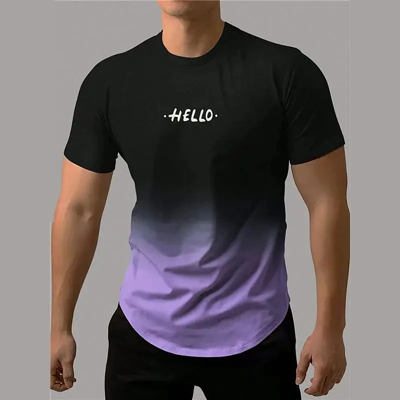 

Fashion Letter 3D Print T Shirt for Men Contrast Gradient Harajuku Short-Sleeved Tops Trend Street O-Neck Loose Men's Clothing