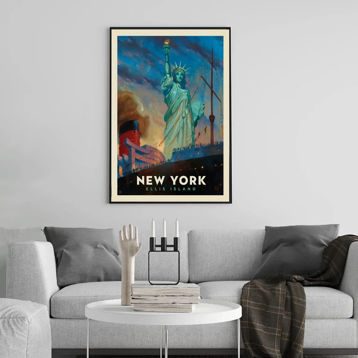 Póster de la ciudad de Nueva York, impresión vintage de viaje de la isla de Ellis, regalo de viaje para papá, decoración de impresión artística de pared de la oficina en casa, regalos de recuerdo