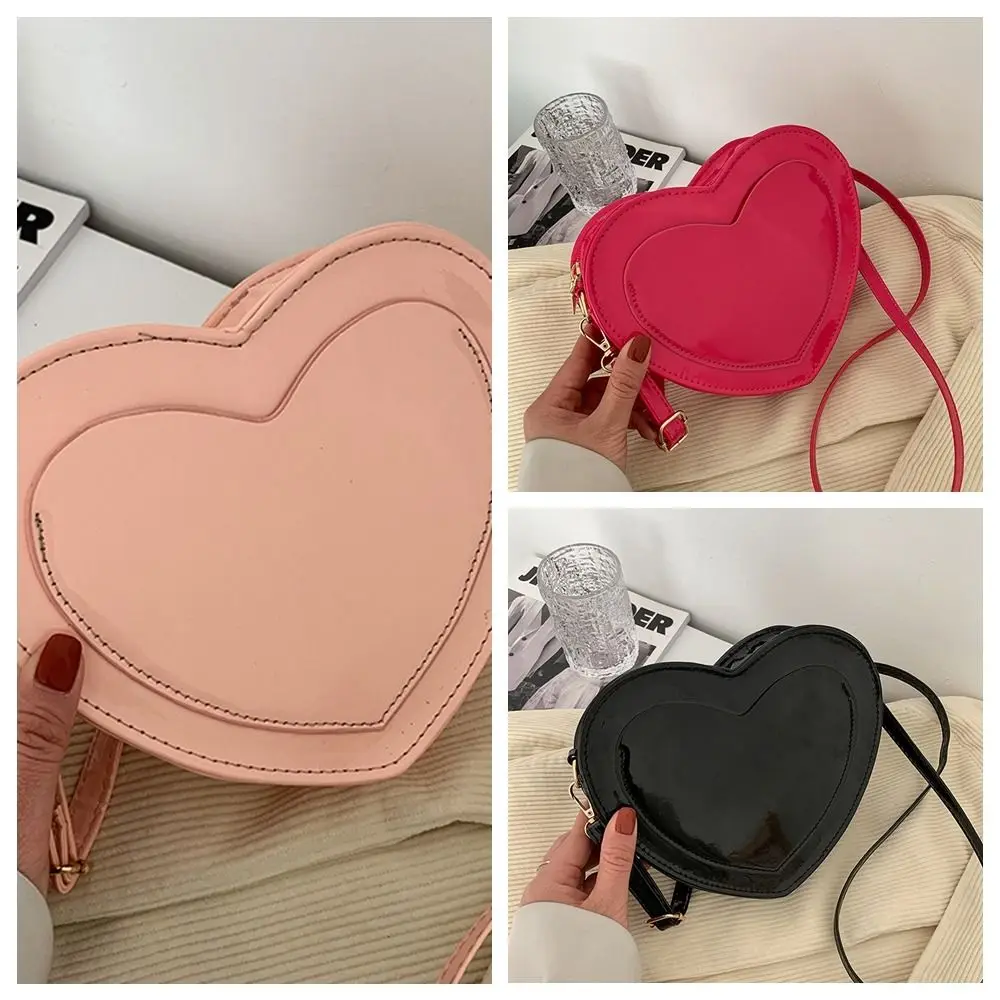 Cute Love Heart Shaped Crossbody Bag Coin Purses Pink PU Leather Handbags Trendy Fashion Simple Shoulder Bags for Women Girl