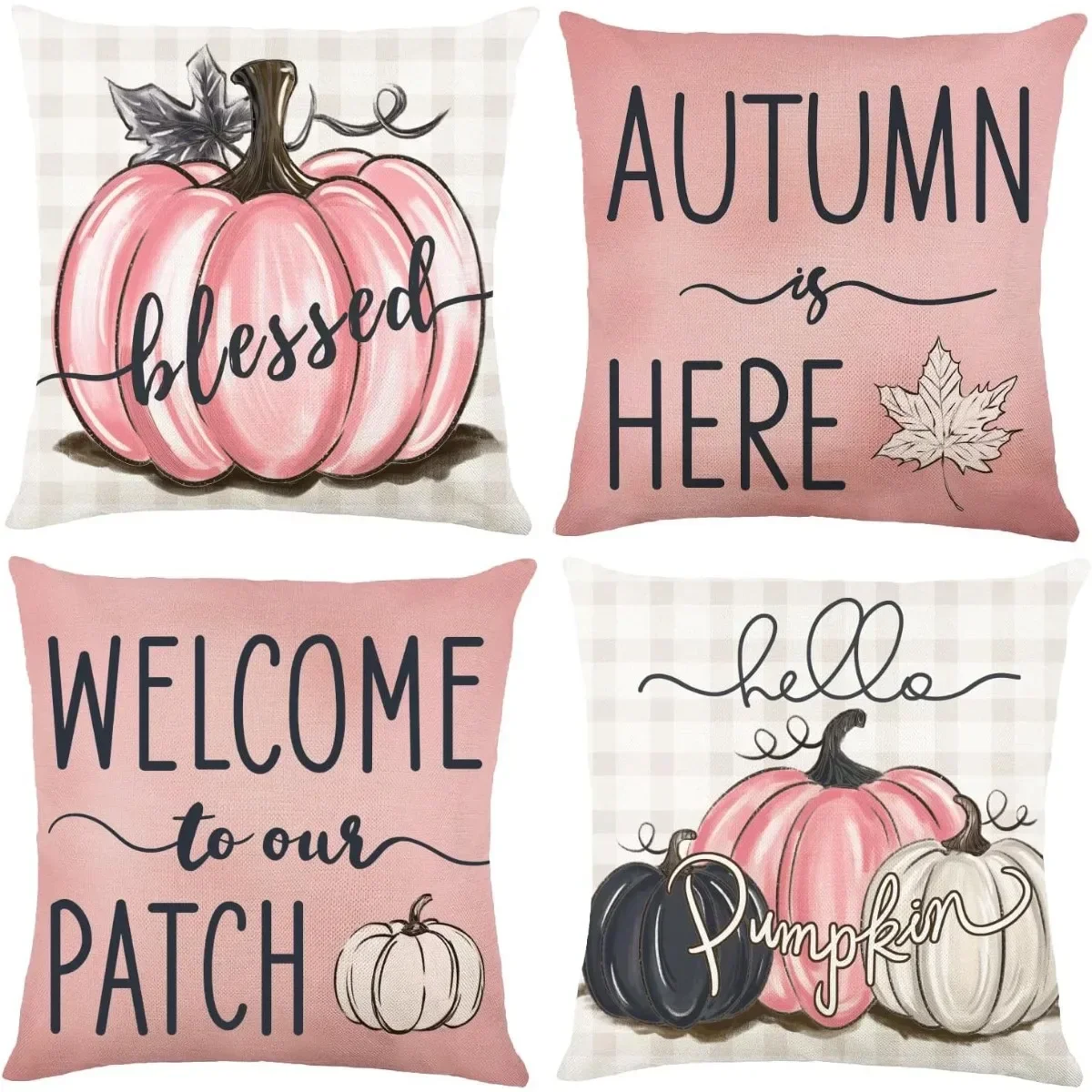 Halloween Decor Pumpkin Trick or Treat Spooky Skeleton Scaredy Cat Throw Pillow Covers Set of 4 for Sofa Home Couch 45x45cm