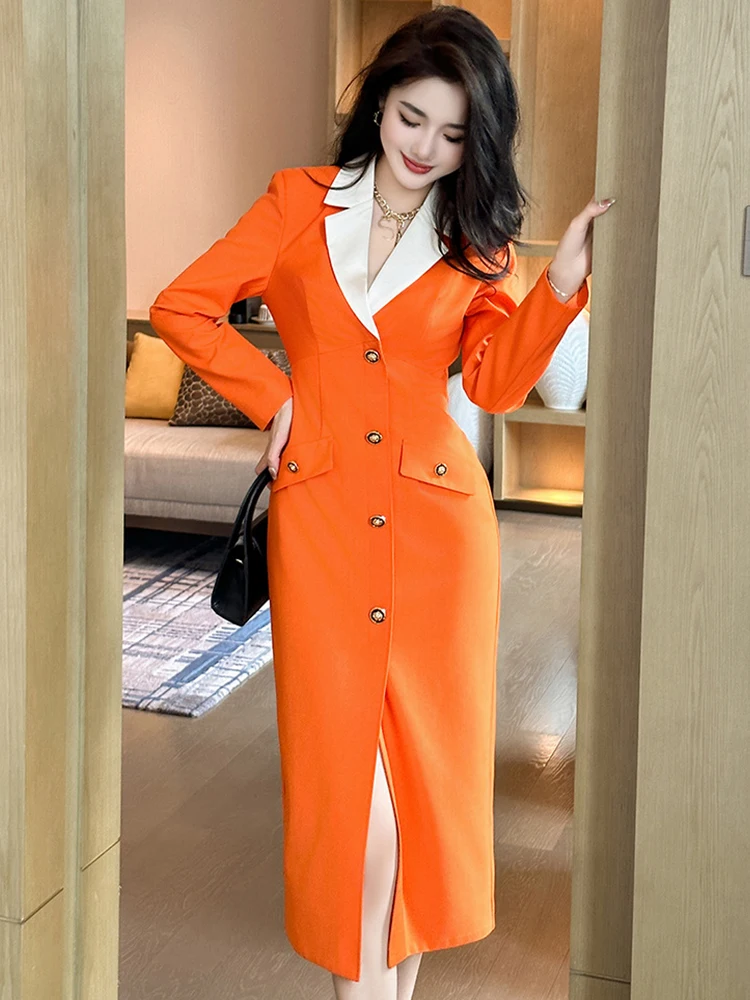 Spring Autumn Ladies Work Style Formal Dresses Women Clothing Mujer Elegant Office Commute Chic Slim Blazer Dress Robe Vestidos