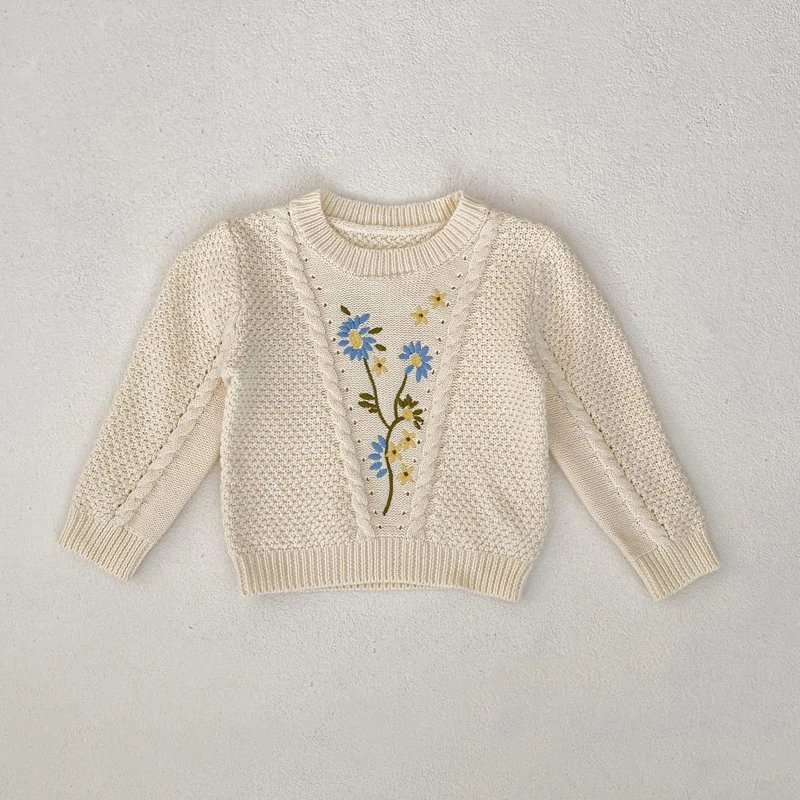 Autumn New 0-3 Year Old Baby Clothing Baby Girls Long Sleeve Top Flower Embroidered Versatile Knitted Hoodie