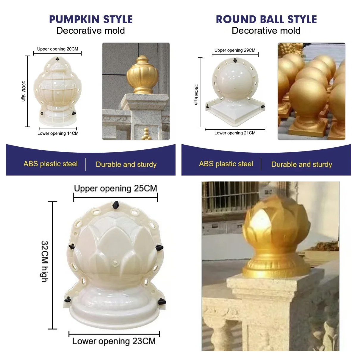 Тип круглого шарика, Тип шара лотоса, Тип тыквенного шара Декоративные формы для литья бетона, устойчивые к старению и деформации, многоразовые, простые в эксплуатации