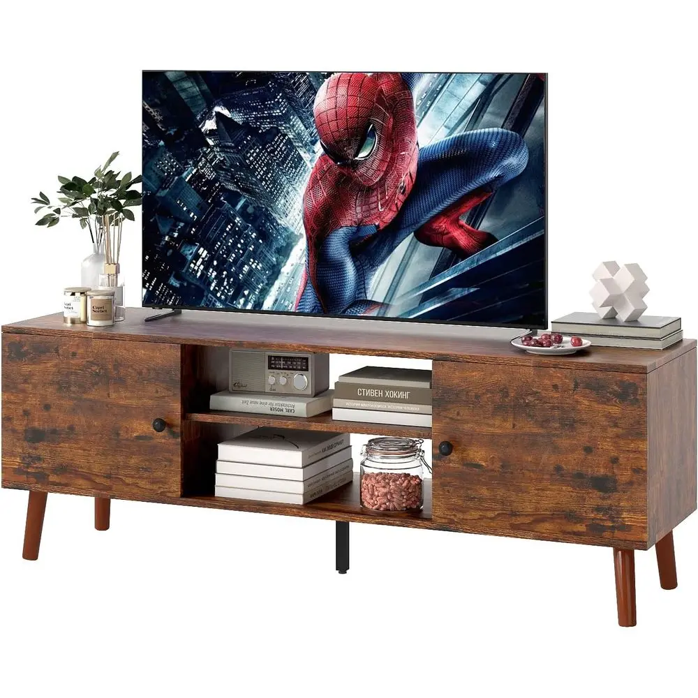 

Тумба под телевизор для телевизоров 55-60 дюймов, медиацентр с шкафами для хранения и открытыми полками, медиа-стол для гостиной, спальни