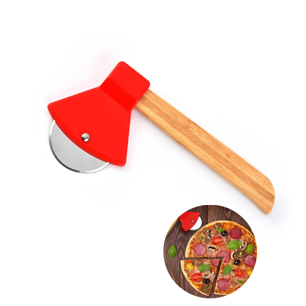 Unique Pizza Slicer with Bamboo Handle Stainless Steel Pizza Cutter Wheel Pizzas Cutting Knife/tools 0806