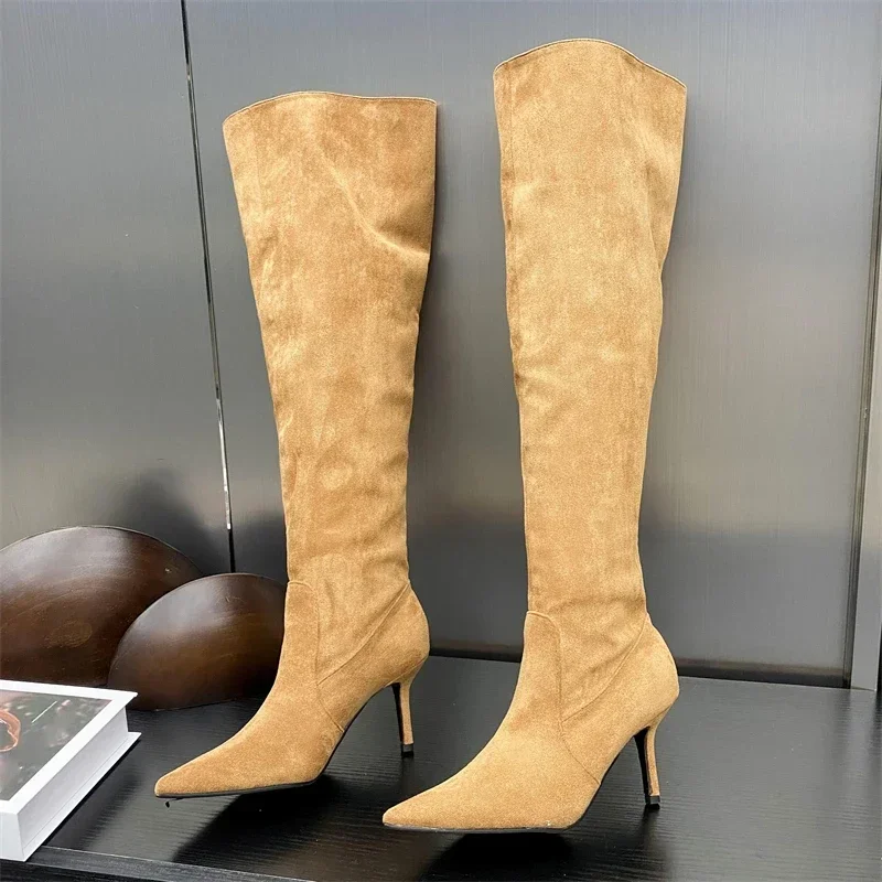 2025 Autumn Winter Sexy Thin Heels Knee-High Boots Women Pointed Toe Party Prom Ladies Shoes Elegant Long Botas De Mujer