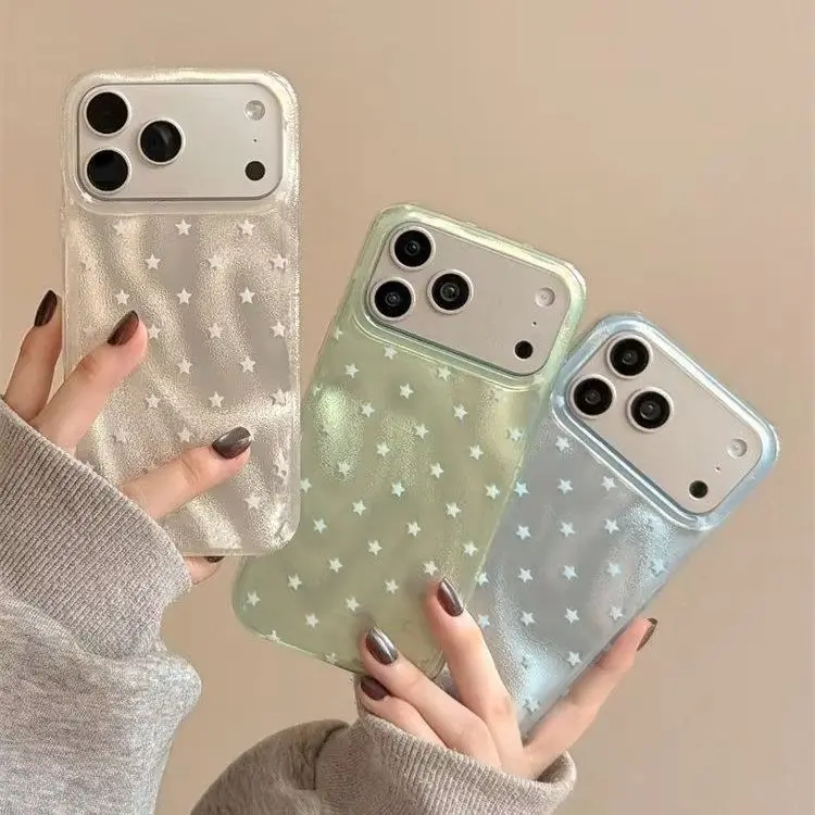 Coque de téléphone coréenne à fond vert avec pentagramme brillant pour iPhone Ultra 18 17 A 16 15 14 13 12 11 Pro 16Plus Mini Y2K