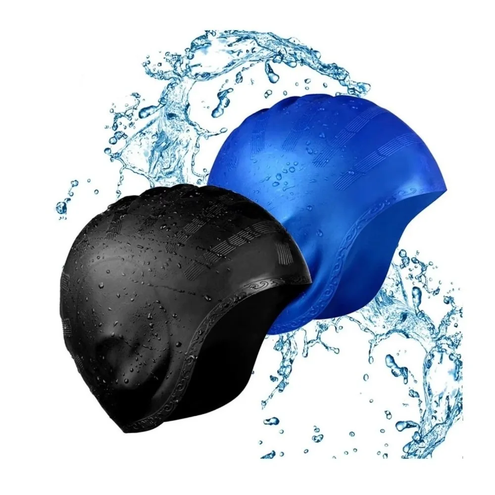 Elastic Caps Ear Pockets Silicone Swim Cap Ear Protection High Elasticity Swimming Cap Large Size Waterproof Swim Hat Girls