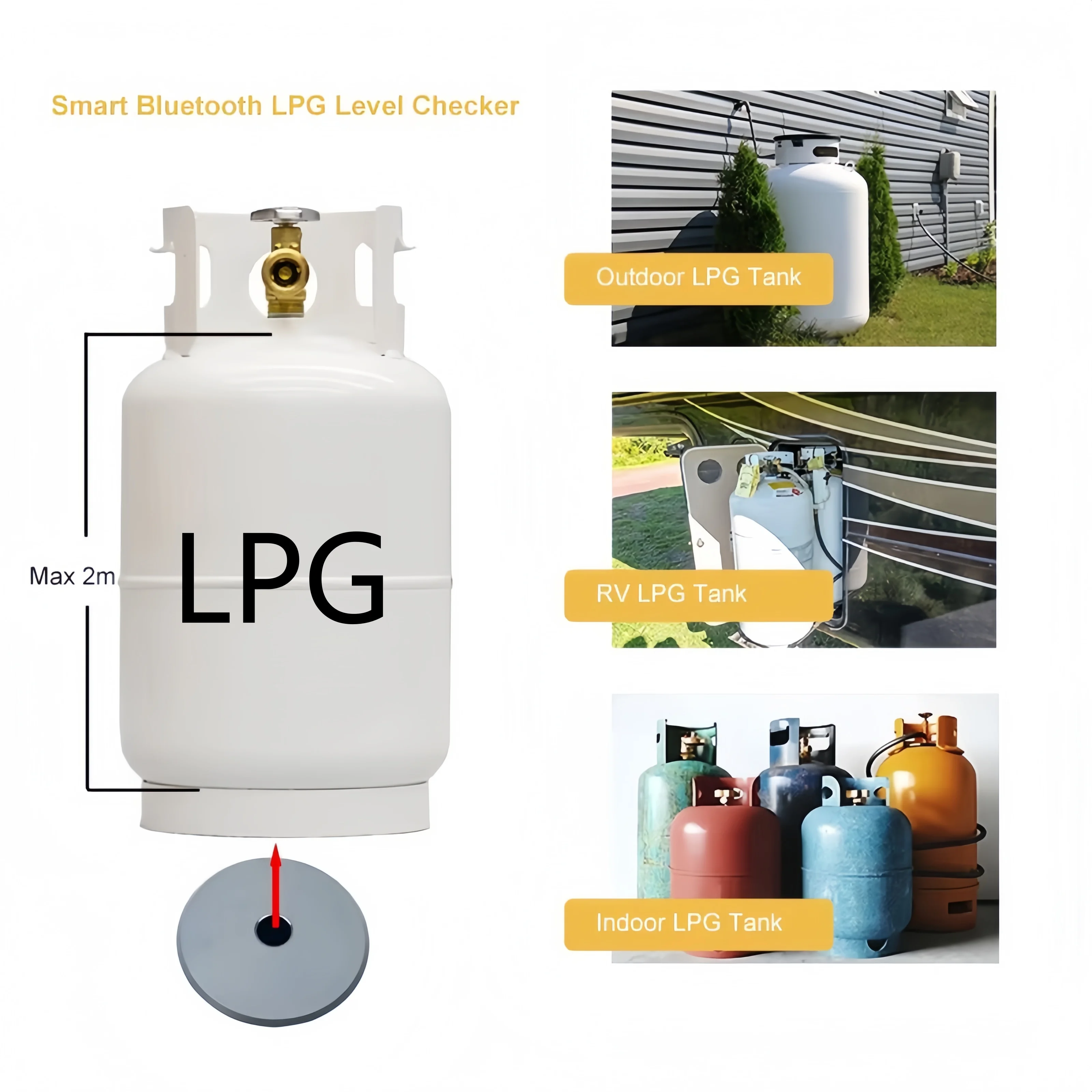 Smart LPG Tank Level Indicator,Fast Magnetic Installation,BT WiFi Accurate Signal,Safety Anti‑Leak Device