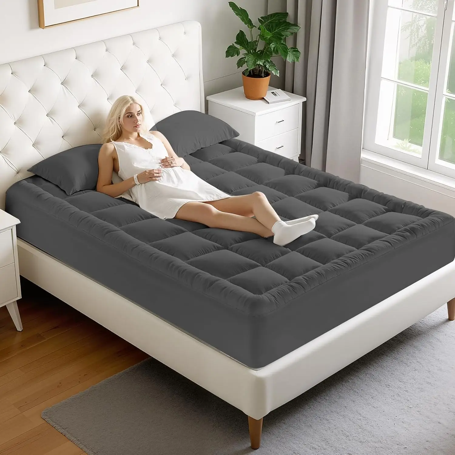 

600gsm Extra Thick Mattress Topper Premium Cooling Topper Fits up to 21Inch Mattress - Extra Soft, Breathable & Plush Quilted