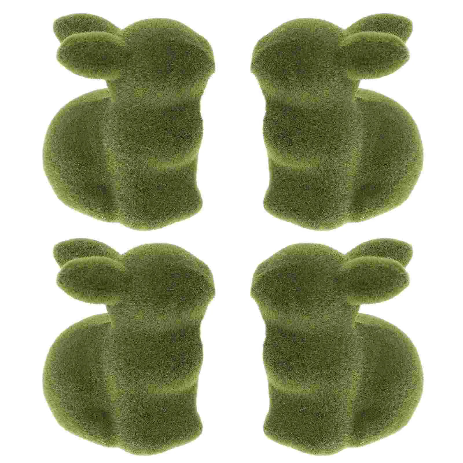 Flocked Bunnies Easter Moss Bunny Household Aprons Desktop Tiny Rabbit Statues Mini Plastic Green