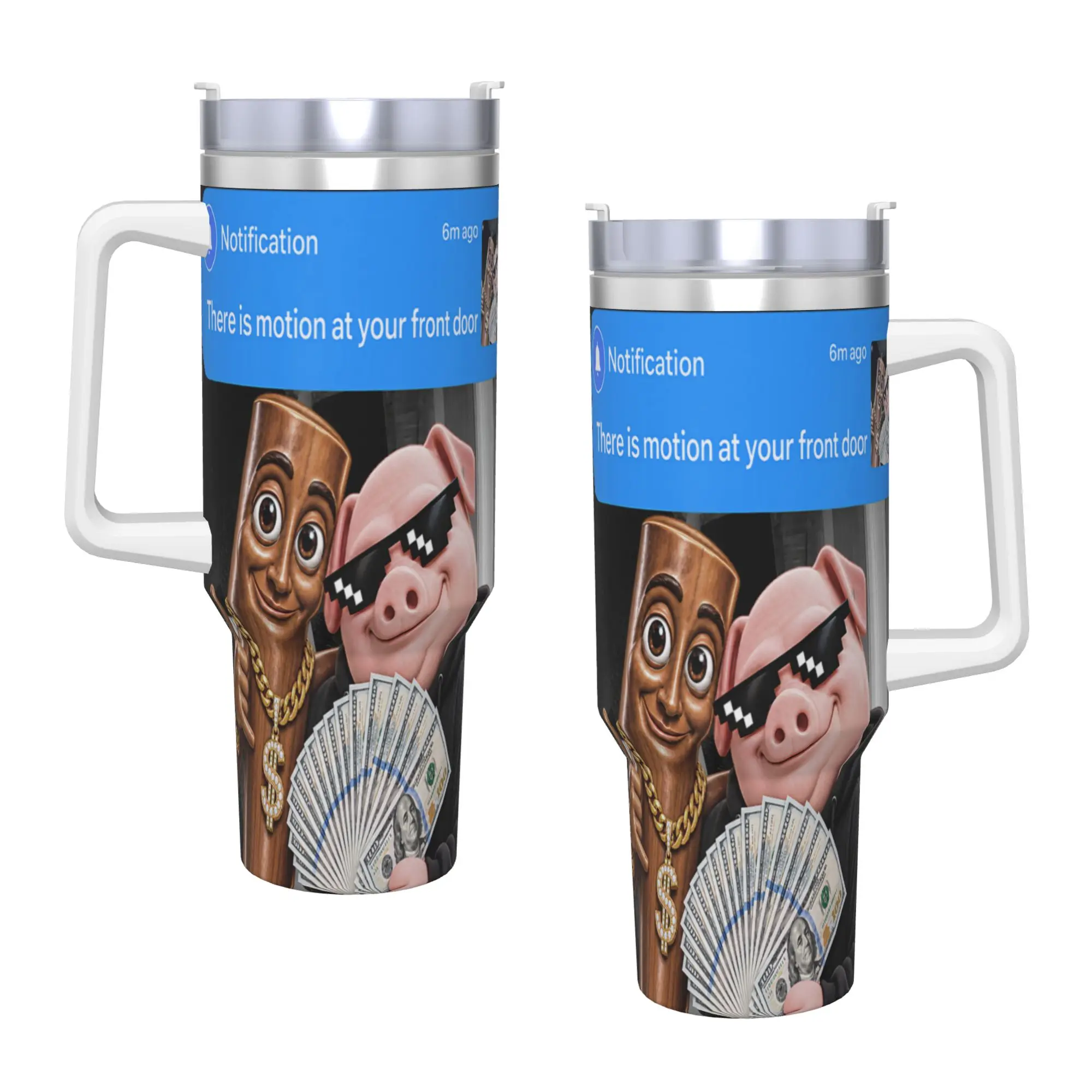 There's A Motion At Front Door Tung Tung John Pork Meme Stainless Steel Tumbler Coffee Mug Cold Drink Milk Tea Water Bottle