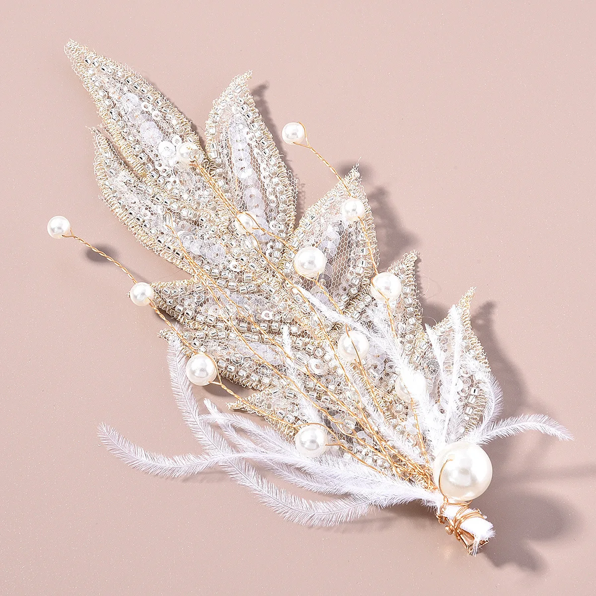 Feather Hair Clips Tiaras Bride Hair Jewelry For Women Crystal Pearl Hairpin 2022 New Fashion Barrettes Lady Wedding Headpiece