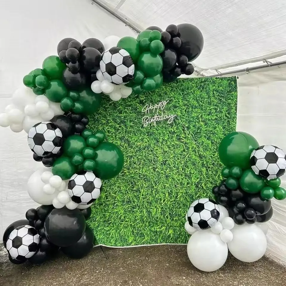 125-teiliges Fußball-Party-Ballon-Set mit Girlande und Bogen in Weiß, Grün und Schwarz, Latex-Ballons für Fußball-Sportpartys und Geburtstagsdekoration