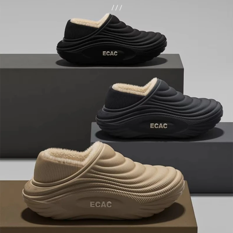 Winter Men Women Warm Plush Slippers Thick Sole Non Slip Waterproof House Shoes Cozy Slip On Indoor Outdoor Casual Winter Slides