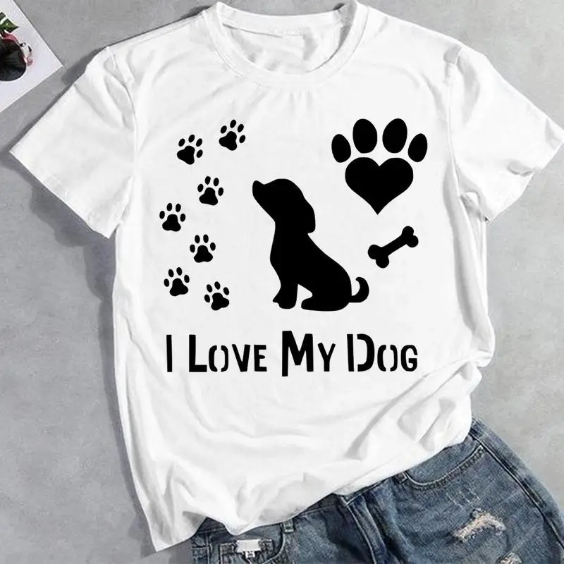 Women Clothes Dog Love Animal Trend Fashion Cartoon Lady Tees Female Summer Print Short Sleeve Tops Tshirt Graphic T-Shirt