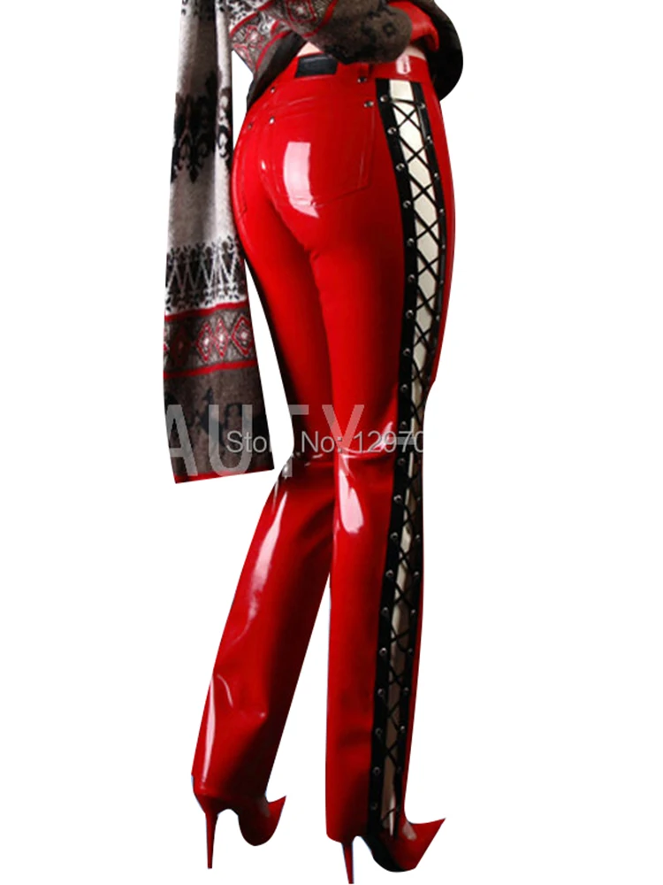 latex Costume for woman long leggings Trousers sexy fetish exotic Pants Adjustable Jumpsuit handmade