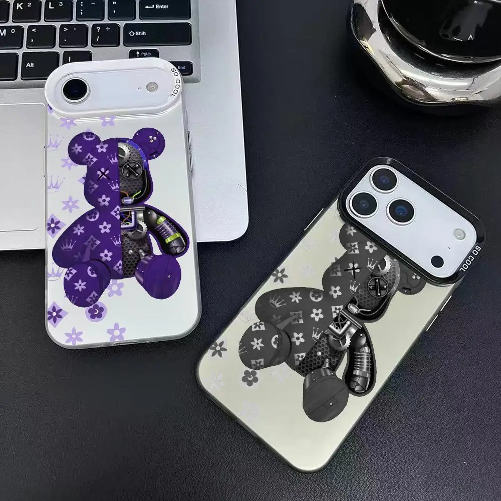 حافظة هاتف آيفون 17 16 15 14 13 12 11 برو ماكس أسود أرجواني ماتي ليزر معدني أورورا فوندا الروبوتات الفاخرة الدببة