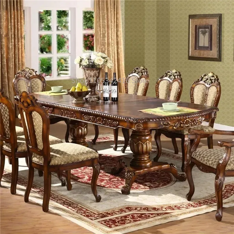European Style Solid Wood Dining Set, Retractable Table & Chair Combination for Household Dining Room Furniture​