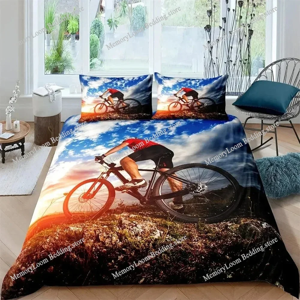 Bicycle Duvet Cover Set Microfiber Mountain Bike Comforter Cover Sport Game Tie Dye Pattern King Size Twin Bedding Set