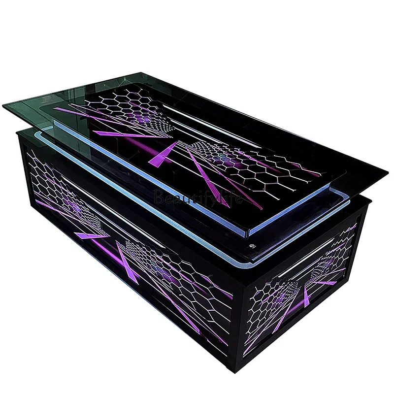 01 بقعة طاولة القهوة مضيئة النادي الأوروبي بار الزجاج المقسى طاولة القهوة الفولاذ المقاوم للصدأ #3