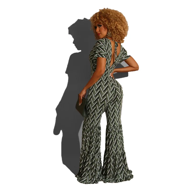 بدلة قفز نسائية مثيرة على شكل حرف V غير رسمية بنطال ذو قصة أرجل واسعة، مجموعة خريف من القماش المطاطي المريح #3