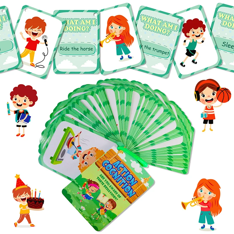 Hot Kids Action Cognition Cards Funny Q&A Learning Classroom Interaction Aids English Teaching Educational Toys Christmas Gifts