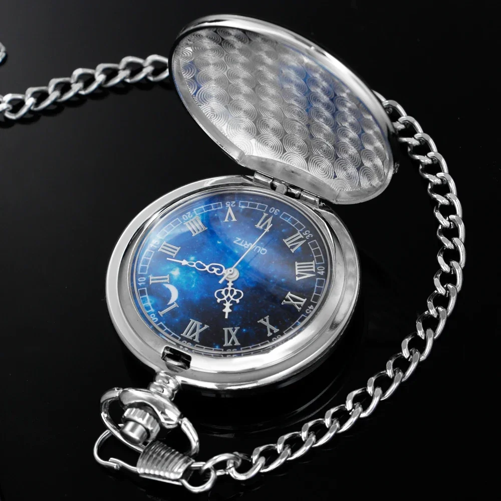 Argento/oro/nero/marrone orologio da tasca al quarzo liscio romantico cielo stellato luna ciondolo collana Vintage relogio masculino