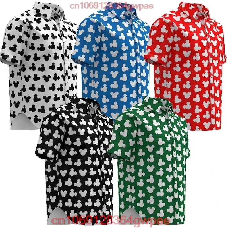 2023 New Disney Hawaiian Shirt fashion Mickey Mouse Silhouette Ears Shirt Disneyland Inspired Button Down Shirt Casual Retro