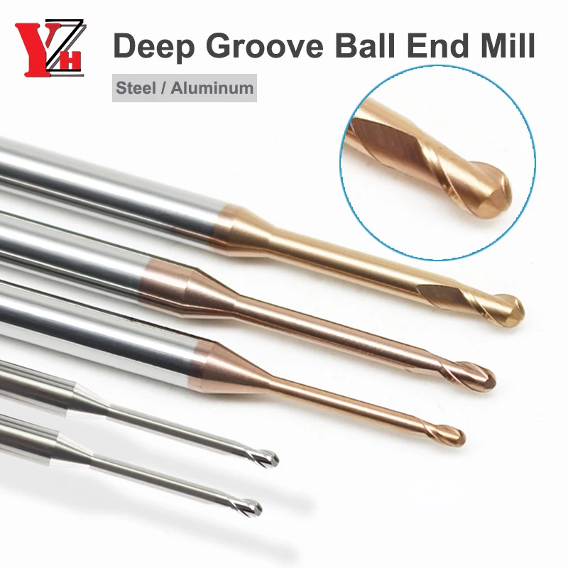 Deep Groove Ball End Mill 2 Flute HRC55 Micro-diameter CNC Long Neck Long Clearance R0.1 R0.15 R0.2 R0.3 R0.4 R0.5 R0.75 R1 R1.5