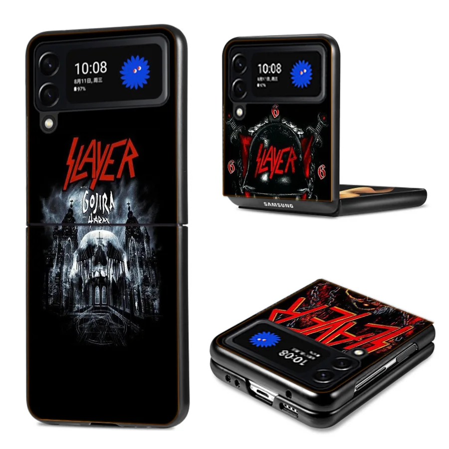 Slayer Heavy Metal Rock Band Coque Case For Samsung Galaxy Z Flip 6 5G Flip4 Flip5 Zflip3 Black Hard PC Phone Shell Protecti