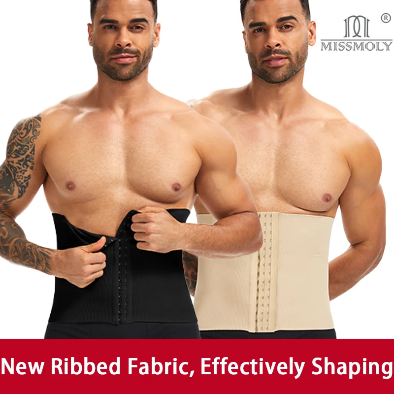 

Men's Body Shaper Ribbed Belt Tummy Control Waist Trainer Underwear High Stretch Shapewear Fajas 6-Cartilage Back Support Corset