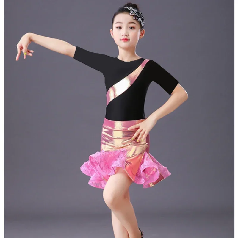 

2025Girls Sexy Professional Latin Dance Dress Kids Ballroom Salsa Performance Costumes Children's Competitions Latin Stage Clo