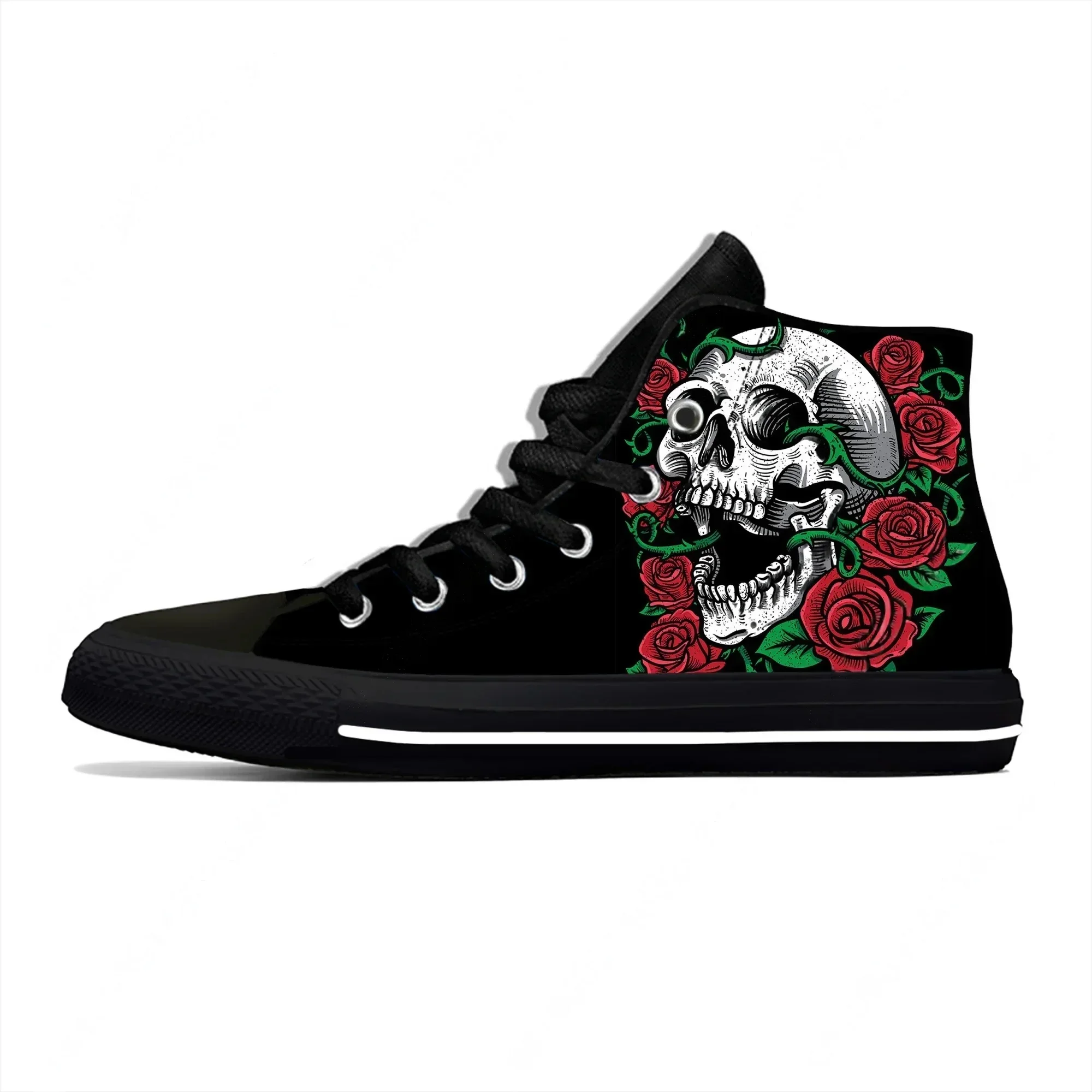 Skulls Roses High Top Sneakers Mens Womens Casual Shoes Canvas Running Shoes 3D Printed Breathable Lightweight Shoe