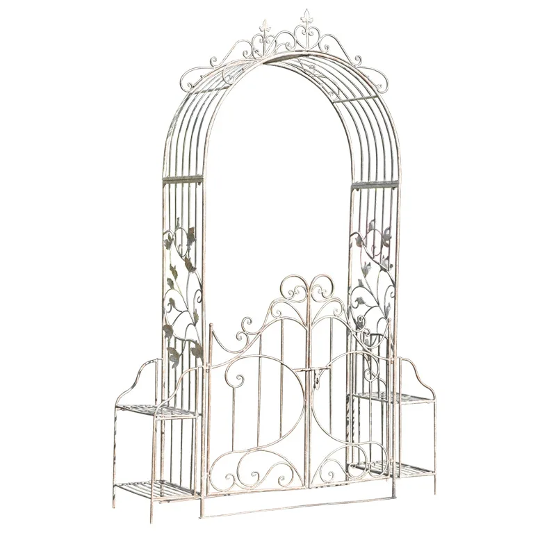 

Retro old outdoor wrought iron rose climbing vine bracket arch flower stand garden with door terrace courtyard decoration