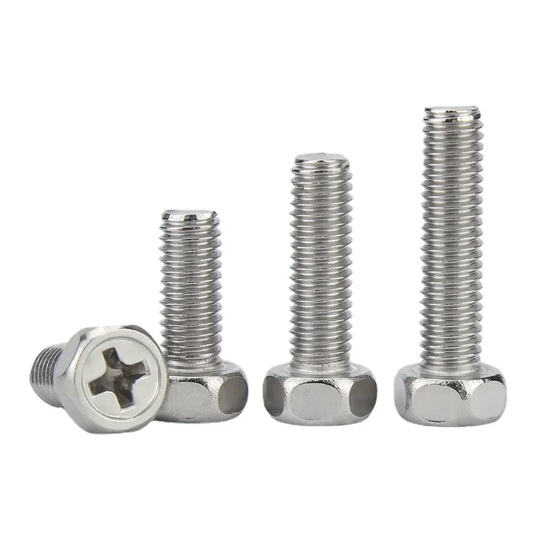 1000pcs M6  6x12mm Hexagon Phillips Bolt  L=12mm GB29.2 304 Stainless Steel Cross Recessed Socket Hex Head Bolts Screws