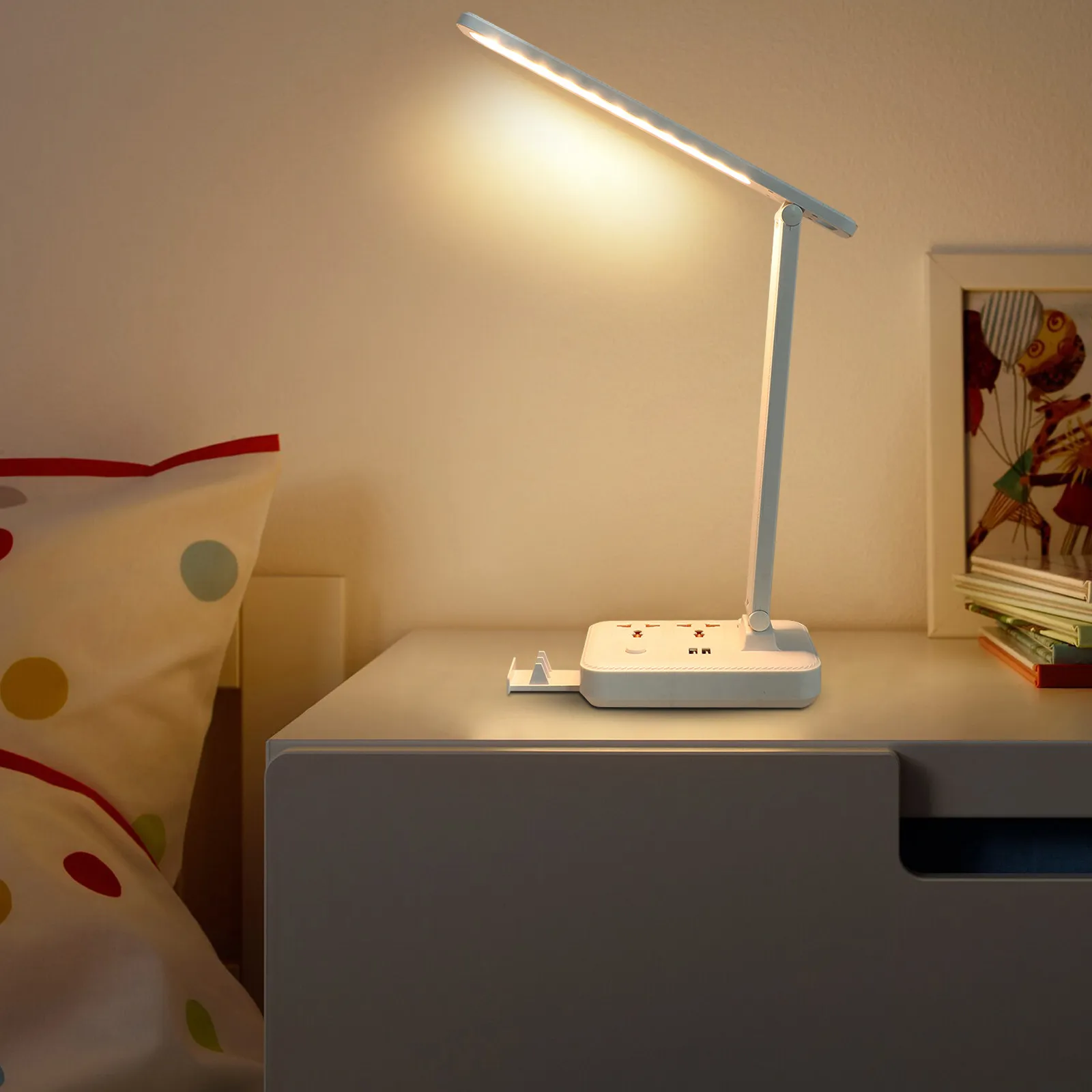 

Multifunction LED Desk Lamp 180 Degree Foldable Eye Protection Light for Bedroom Office Study Rechargeable Desktop Lamp with USB