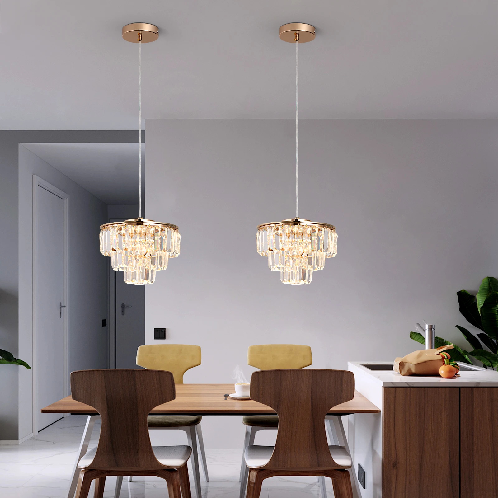 Modern K9 Crystal Led Ceiling Lamp Kitchen Island Pendant Light Deco Hanging Fixture Living Dining Room Aisle Nordic Chandelier