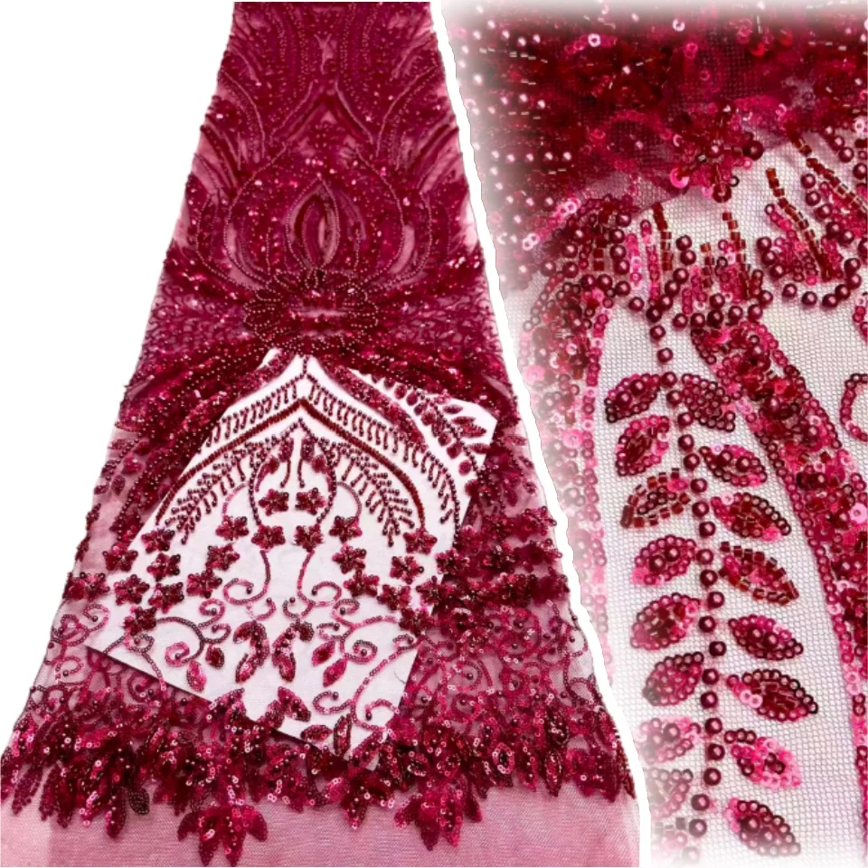 

French Embroidered Beaded Lace Fabric 2026 Fashion African Nigerian 3D Sequined Lace Fabric Suitable for Wedding Dresses 1996