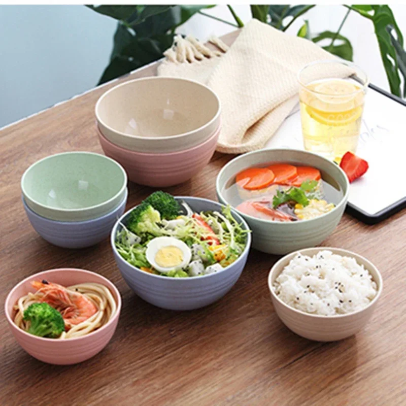 2 Size Round Wheat Straw Bowl Anti-fall Soup Bowls Children Japanese Bowl Sets for Noodles Snack Beauty Table Accessories