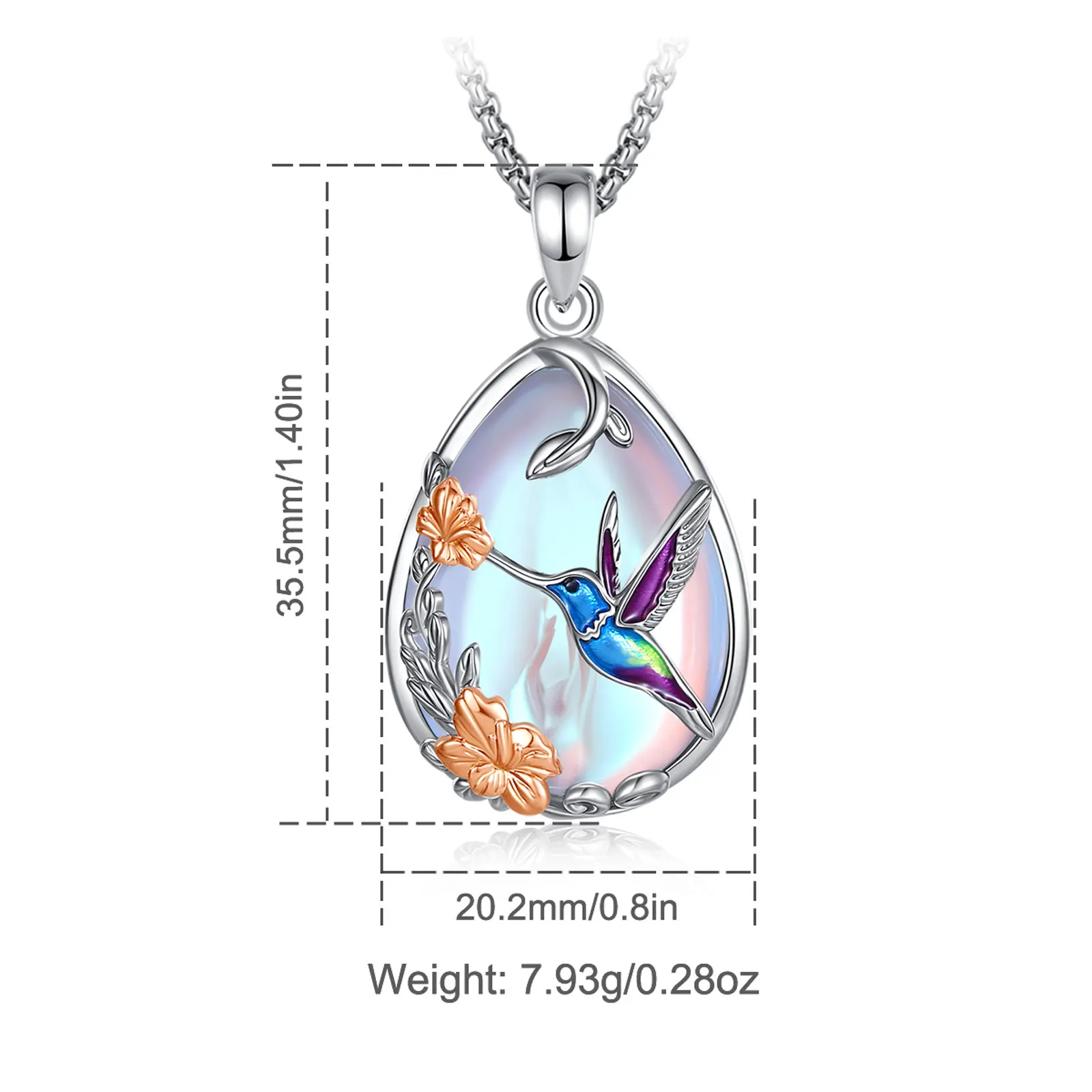 AEONSLOVE Moonstone Hummingbird Flower Necklace Vintage Enamel Bird Pendant Spiritual Jewelry Mother's Day Gift for Women Mom