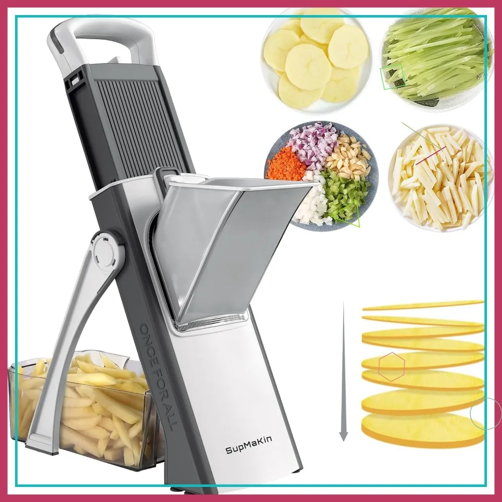 

Upgrade Safe Mandoline Slicer, Multi Vegetable Chopper with Adjustable Thickness for Easy Kitchen Prep