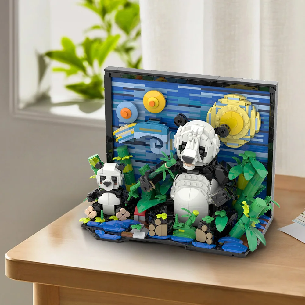 Gobricks MOC VanS Panda Building Blocks Creativity Model 3D art painting of Pandas Bricks diy Assembled Toy Children Gift