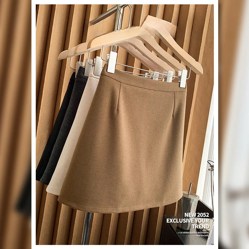 

Юбка-трапеция с высокой талией для женщин, осенне-зимняя, из смесовой шерсти, облегающая, модная, для повседневной носки
