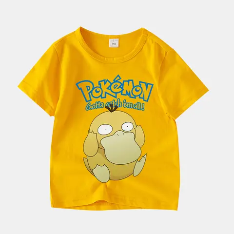 Pikachu-tryckt t-shirt i ren bomull för pojkar och flickor, kawaii högkvalitativ bekväm tecknad familjesommartopp 8 best sales Pikachu T-shirt - №6