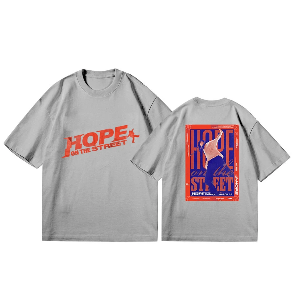 Mode Damen T-Shirt Kpop J-HOPE HOPE ON THE STREET Sommer O-Ausschnitt Kurzarm Casual Paar T-Shirt Top