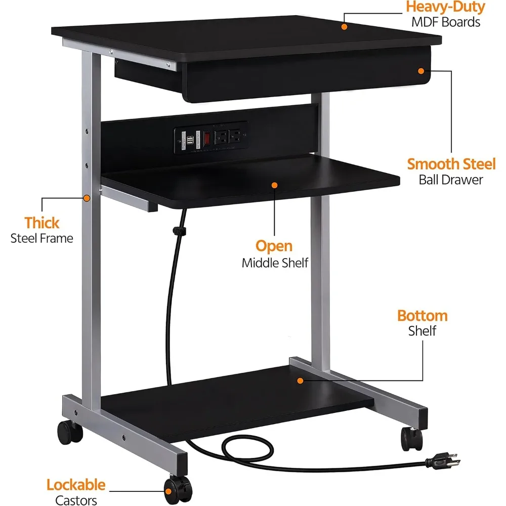 22 بوصة طاولة كمبيوتر محمول مكتب منزلي مع مخرج طاقة للمساحة الصغيرة، محطة عمل زاوية مدمجة متنقلة مع