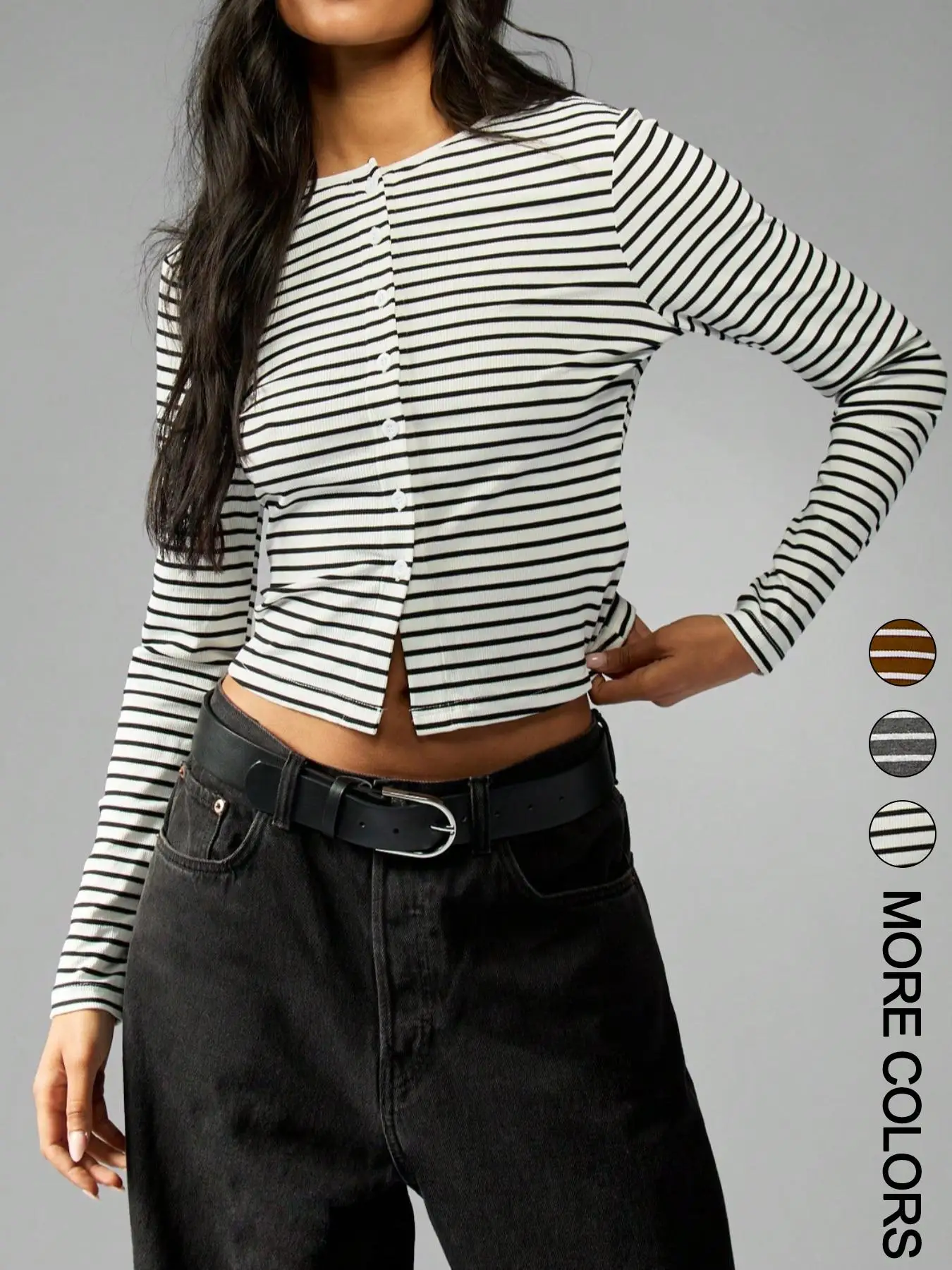 Women's Button-Up Striped T-Shirt Top Casual Everyday Lightweight Fashionable Layering Versatile Shirt
