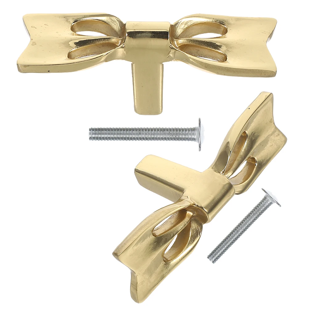 

2Pcs Brass Pulls Vintage Bow Design Cabinet Handles for Wardrobe Bedside Replacement Dresser Drawer Pulls Tables