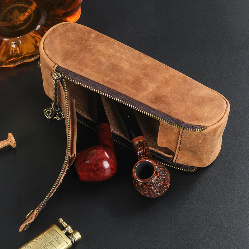 

Portable Tobacco Pouch Case Genuine Leather Pipe Cigarette Holder Storage bag Smoking Paper Holder Case Wallet Bag